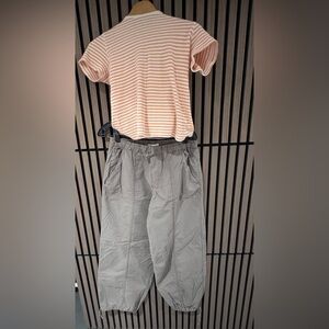 Zara parachute cargo khaki’s pant and Oak&Fort strip beige and peach.